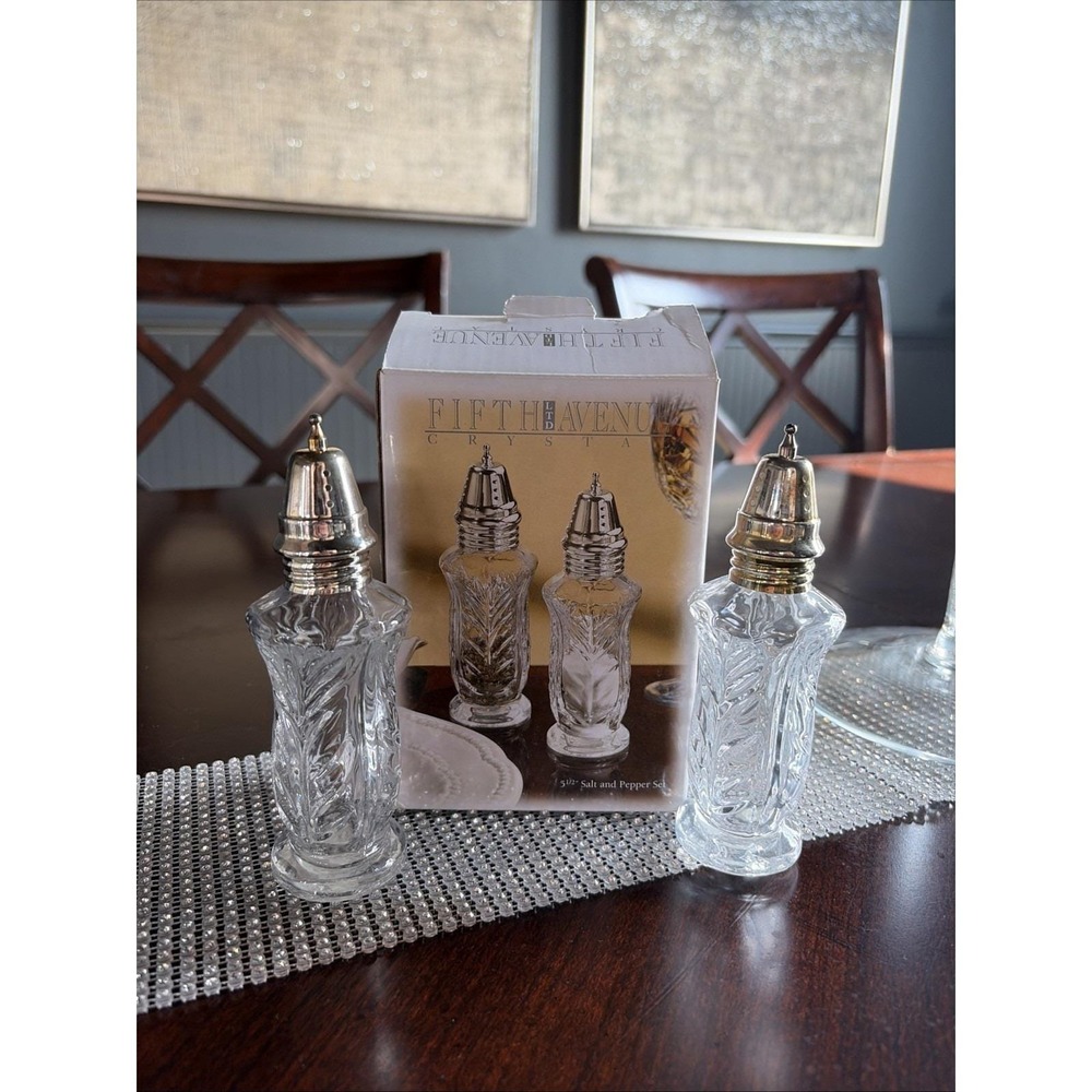FIFTH AVENUE PORTICO Salt & Pepper Shakers Crystal Serve Ware In Open Box